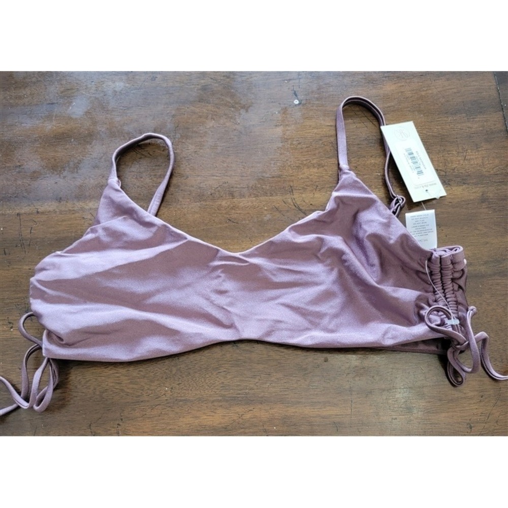 NWT Ris-k L Shore Amethyst Purple Self Ruched Side Bikini Swim Top 121774